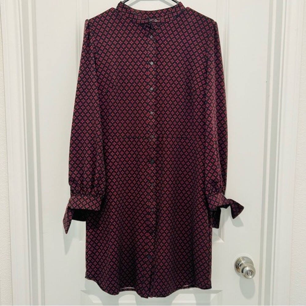 Banana Republic Red & Black Long Sleeve Tie Cuffs Shirt Dress in Women's Sz. 8